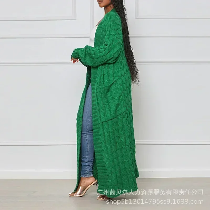 Open Front Cable Knit Longline Cardigan Women Long Sleeve Loose Fashion Casual Open Cardigan Knitwear Solid Color