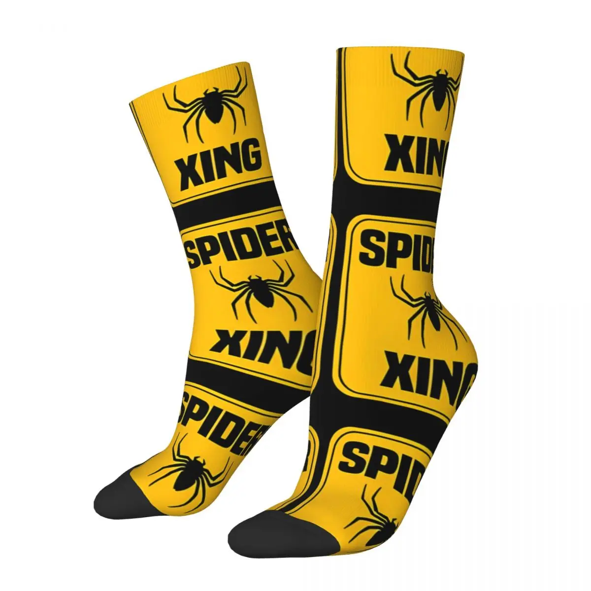 Funny Happy Sock for Men Spider Warning Sign Vintage Spider Web Animal Quality Pattern Printed Crew Sock Casual Gift