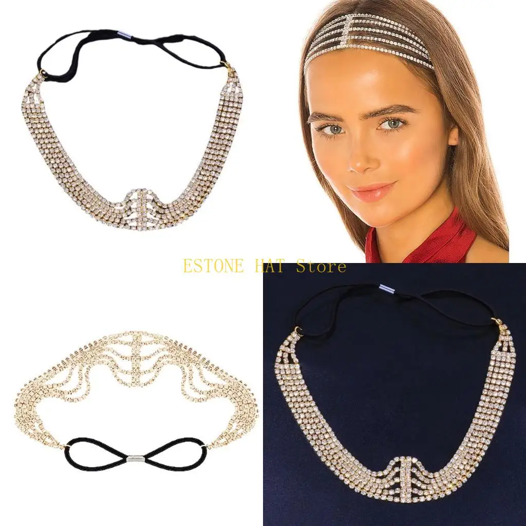 

49MF Shimmering Crystal Headband Bridal Crown Gorgeous Baroque Hairband Photo Props