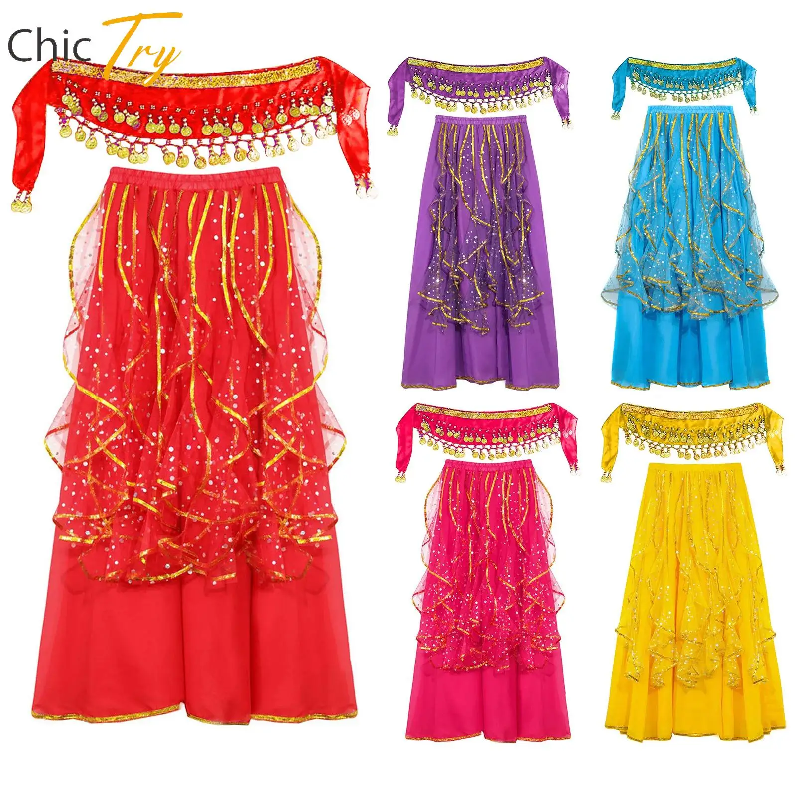 

Блестящие шторы с блестками, юбка для танца живота для девочек, детская тематическая вечеринка, карнавальный сценический костюм, танцевальная одежда для чачи