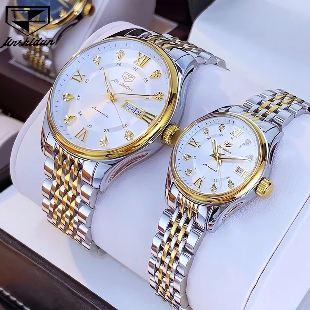 JSDUN Couple Watches Top Brand Luxury Fashion Fine Steel Sapphire Mirror Original Automatic Mechanical Wristwatch Waterproof New