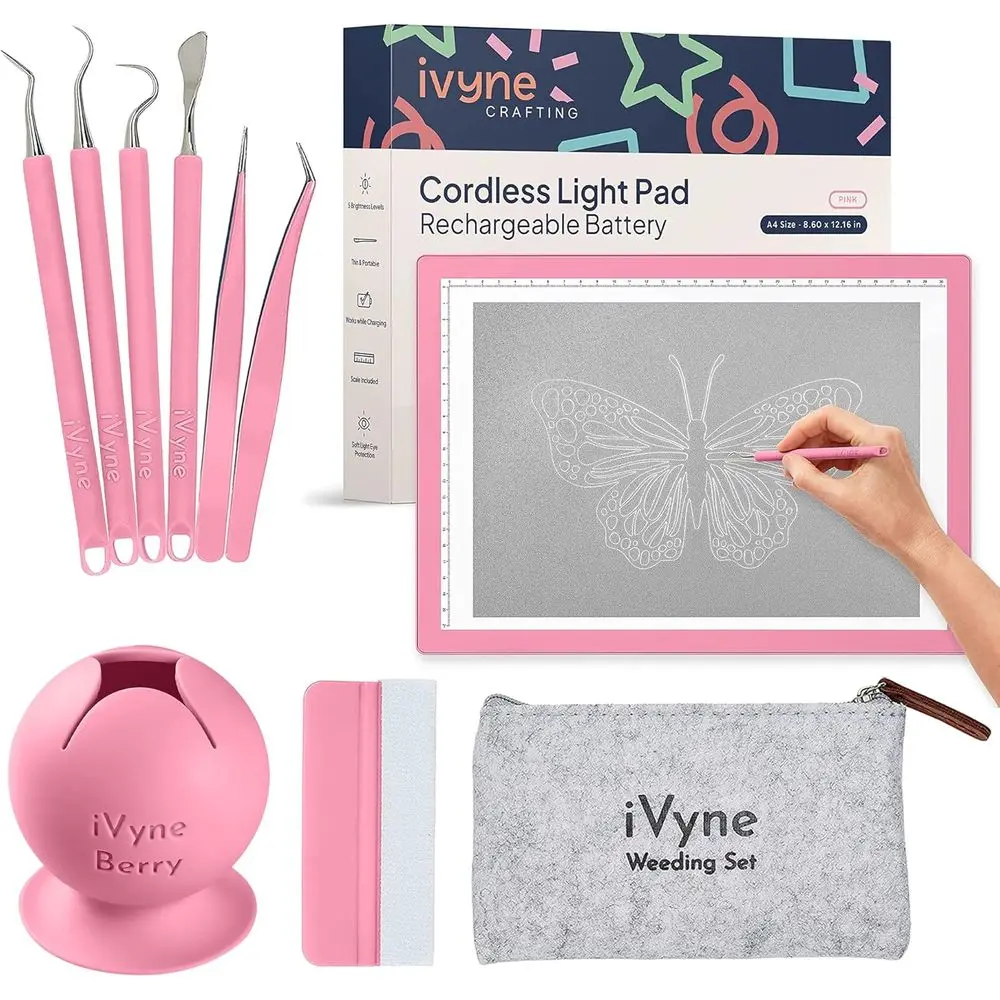 

Rechargeable A4 Light Pad for Weeding, Vinyl, and Tracing Projects - Pink