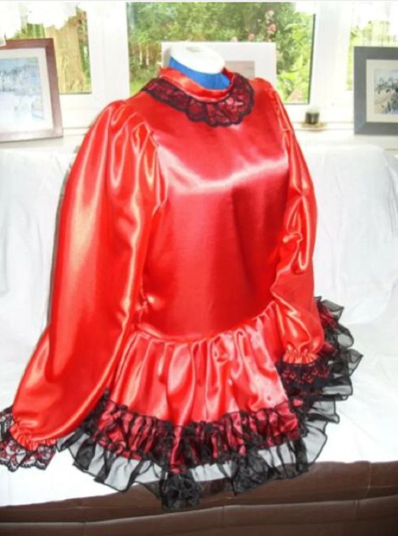 French Sissy Adult Baby Neutral CD / TV Fetish Satin Red Black Organza Dress and Skirt Maid Dress Can Be Customized