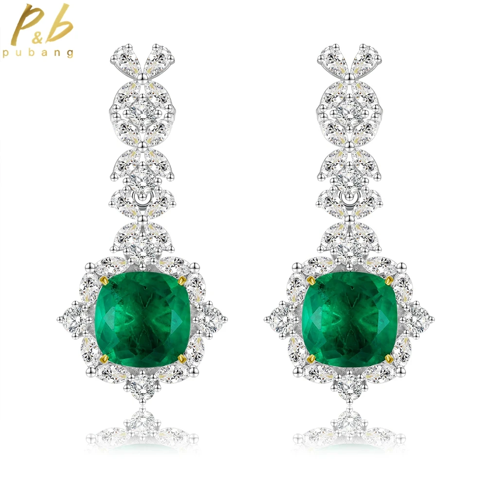 

PuBang Fine Jewelry Drop Earrings Real 925 Sterling Silver Green Gem Created Moissanite for Women Anniversary Gift Free Shipping