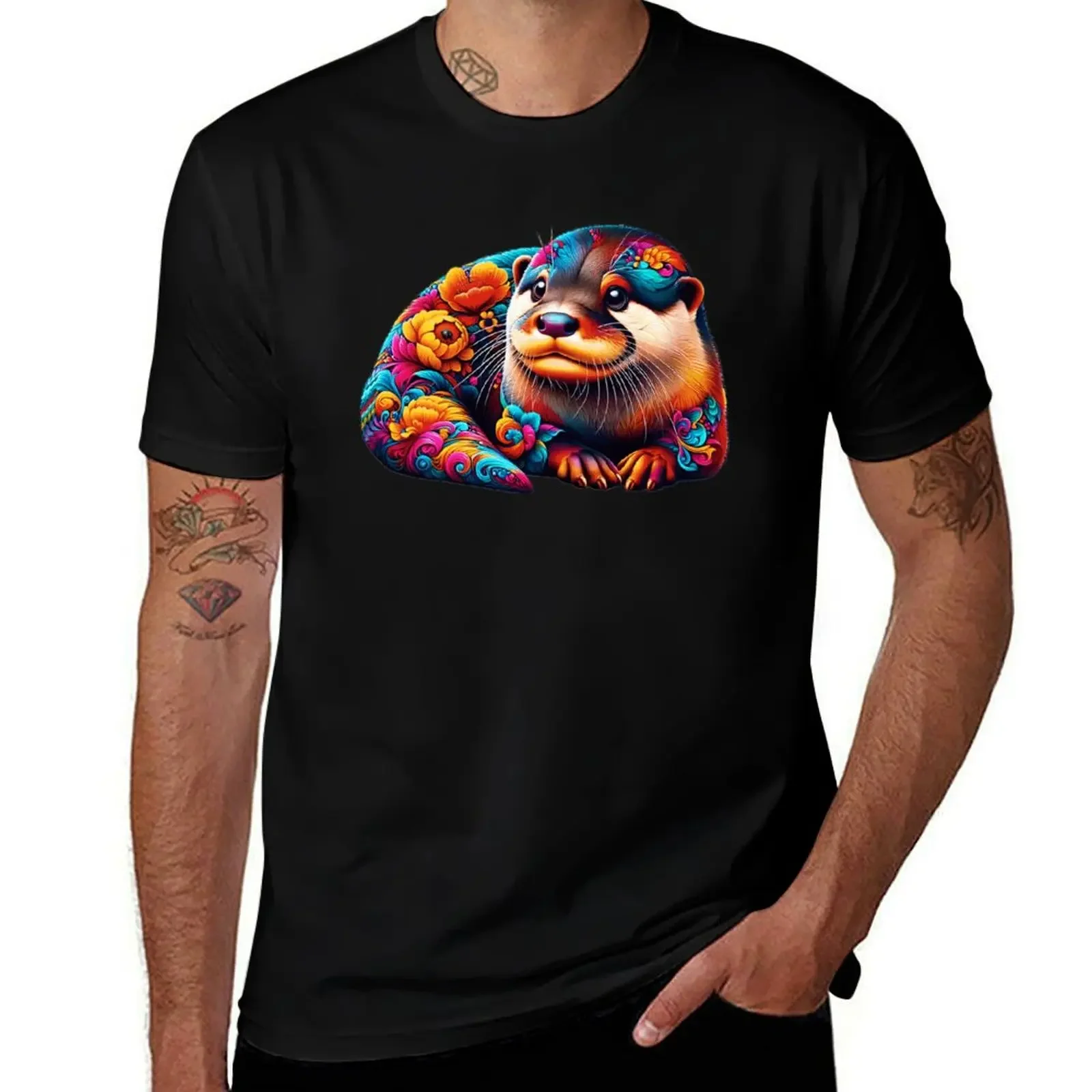 Brightly colored otter has dressed up T-Shirt graphic shirts custom shirt vintage graphic tee t shirts for men graphic