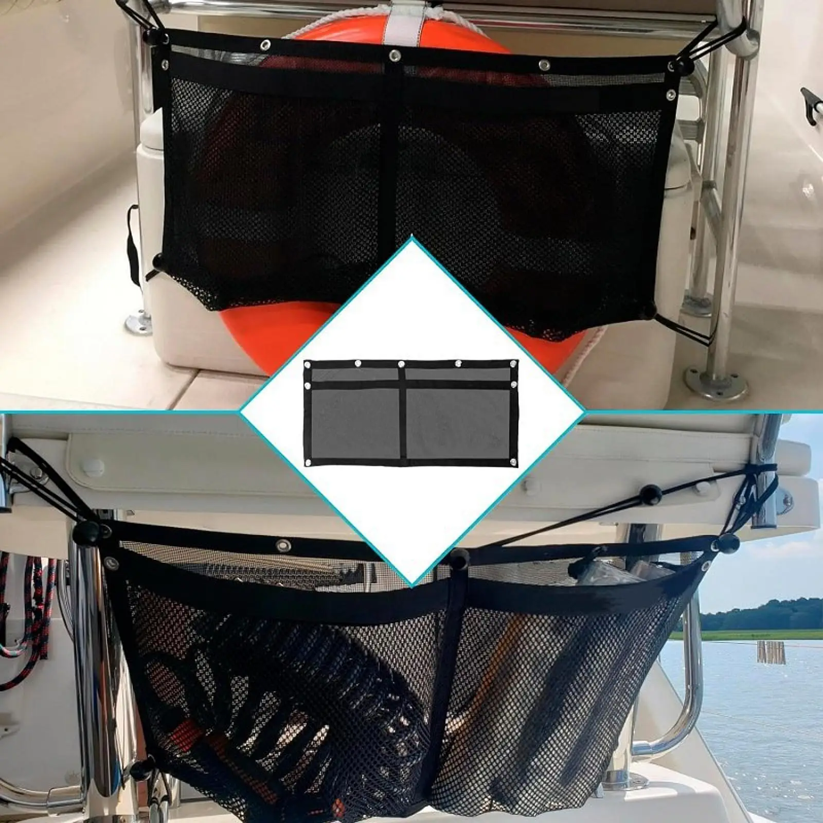 Boat Storage Bag Storage Mesh Bag Removable Net Pocket Organizer Portable with Elastic Ring Marine Organizer for RV Trucks