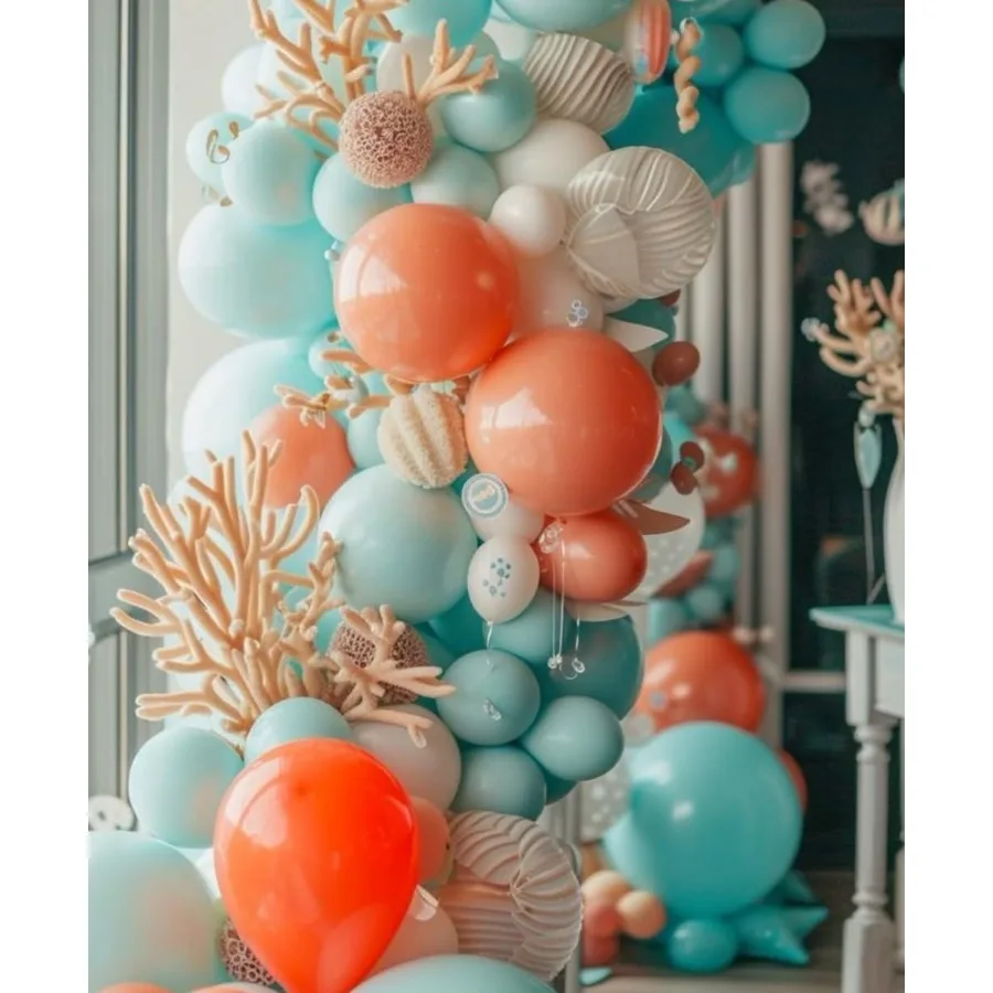 137pcs Moana Birthday Party Supplies Aqua Blue Coral Pearl Champagne Gold Latex Balloons with Summer Hibiscus Sticke for Tropic