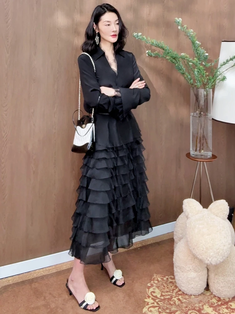 

Elegant Cake Skirt with Lace Trim Mid-Length High Waist Polymide Spring New Arrival by Guandong Moonlight Shadow Stacking