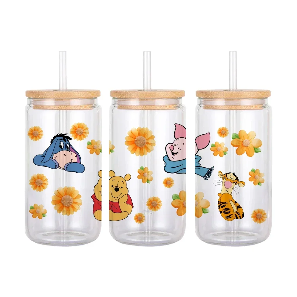 Disney Cartoon Winnie the Pooh UV DTF Aufkleber, wasserfeste Aufkleber für 16oz Glasbecher-Wickelaufkleber