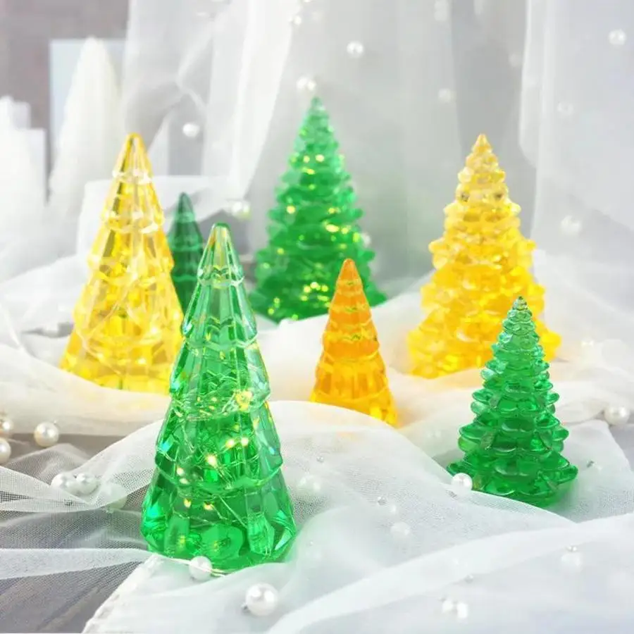 Christmas Tree Silicone Resin Mold DIY Night Light Candlestick Mirror Casting Mould Xmas Tabletop Home Festival Craft Decor