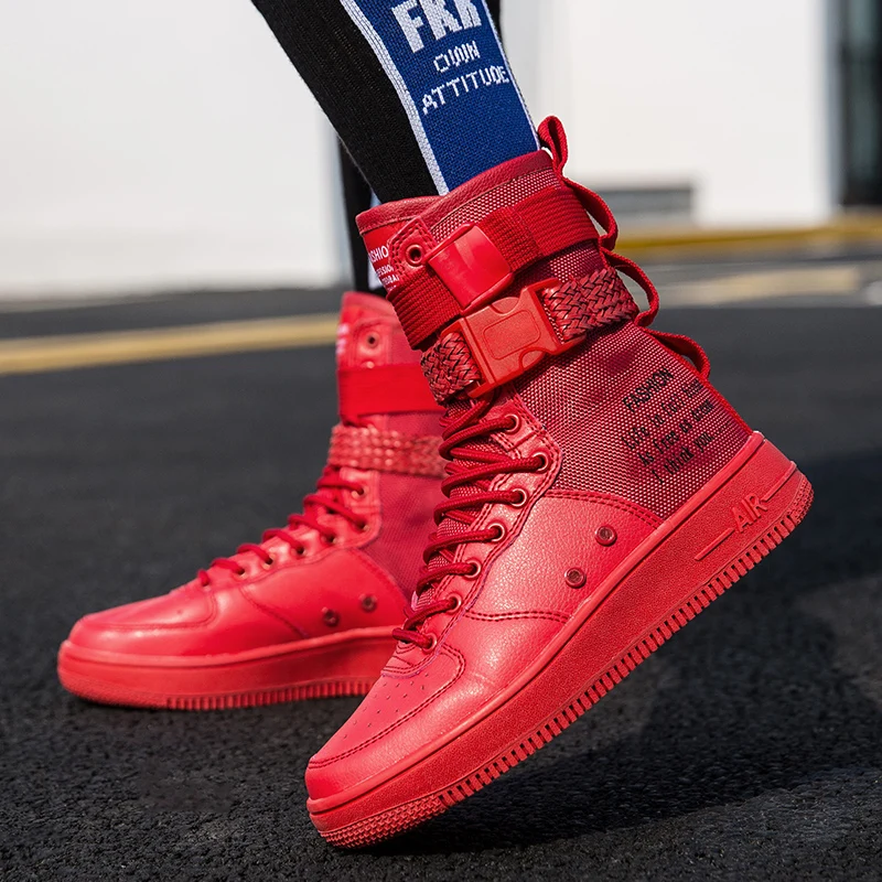 Punk Style Orange High Boots Couple Streetwear Buckle Strap Designers Shoes Men Casual Shoes Trend Platform Men High Top Sneaker