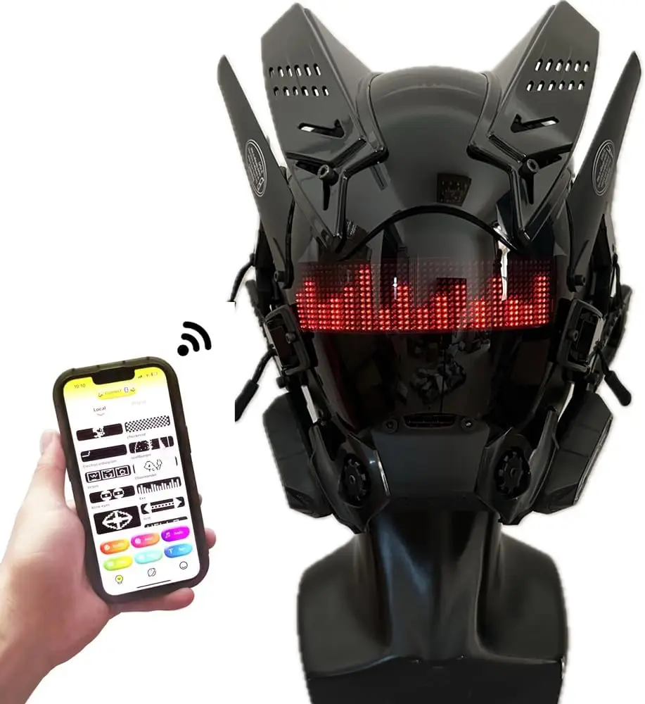 

Киберпанк-маска со светодиодами, Bluetooth и управлением через приложение, настраиваемый дисплей для вечеринок в ночных клубах