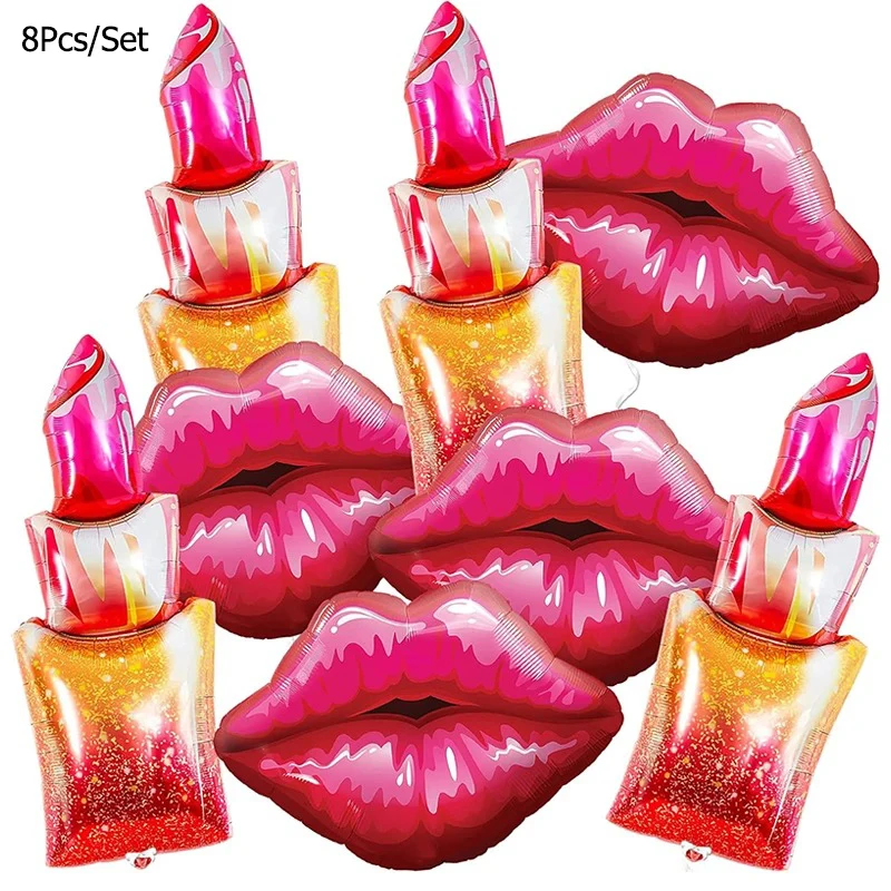 8 stücke große Lippenstift rote Lippen und Valentinstag Thema Party Dekoration Aluminium Film Ballon Set