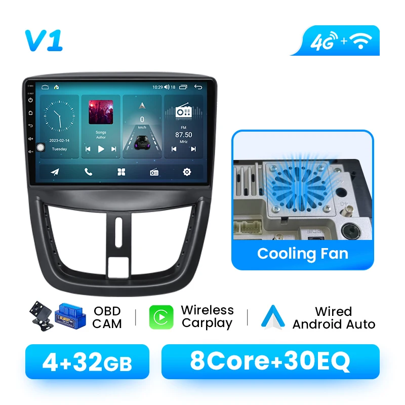 XONRICH Autoradio Speler Voor Peugeot 207 207CC 2006-2015 Android14 GPS Navigatie Draadloze Carplay DSP AI Voice audio Multimedia
