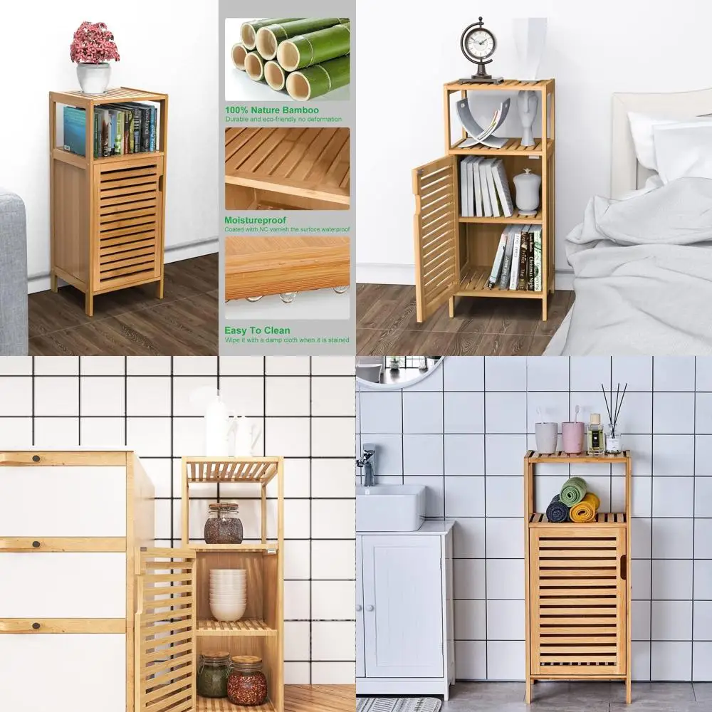 

Бамбуковый шкаф для хранения в ванной комнате, отдельно стоящий напольный шкаф с дверцей и полкой для ванной комнаты, гостиной, спальни, прихожей, комплекта