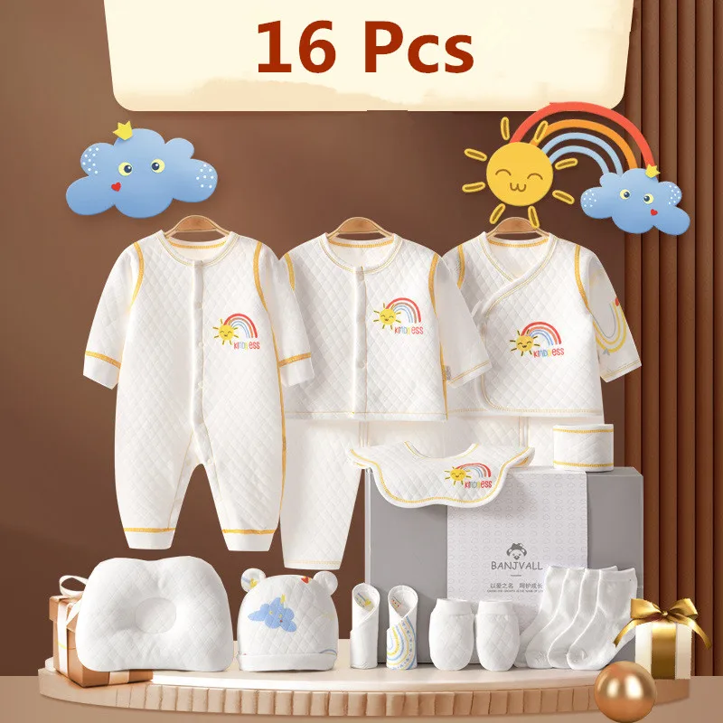16-18-21-ピース-ロット新生児服セット男の子女の子綿-100-幼児服秋冬ベビー帽子よだれかけ服スーツ