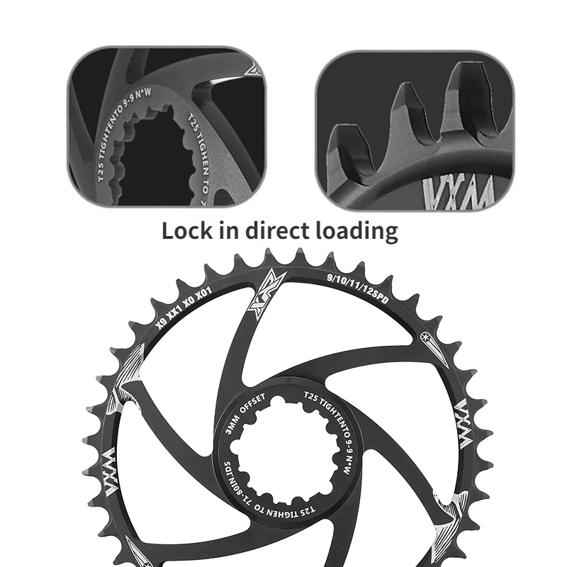 VXM Bicycle Chainring 1/3/6mm Offset MTB Bicycle Road Bike 30/32/34/36/38/40T Chainwheel ForGXP 9/10/11/12 Speed Crankset