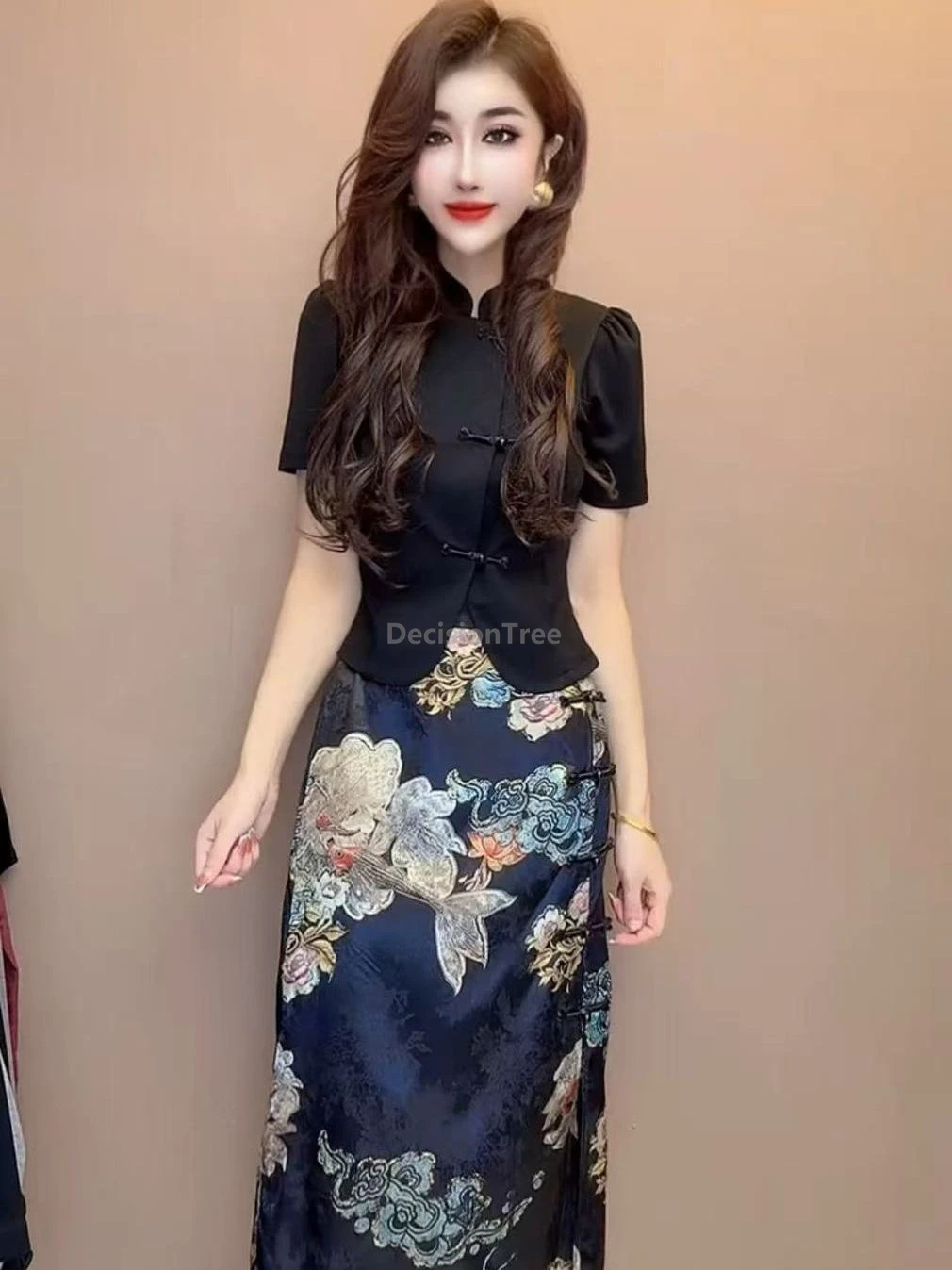 

2025 classical temperament printed skirt retro elegant versatile tang suit top women's high end fashionable chinese clothing set