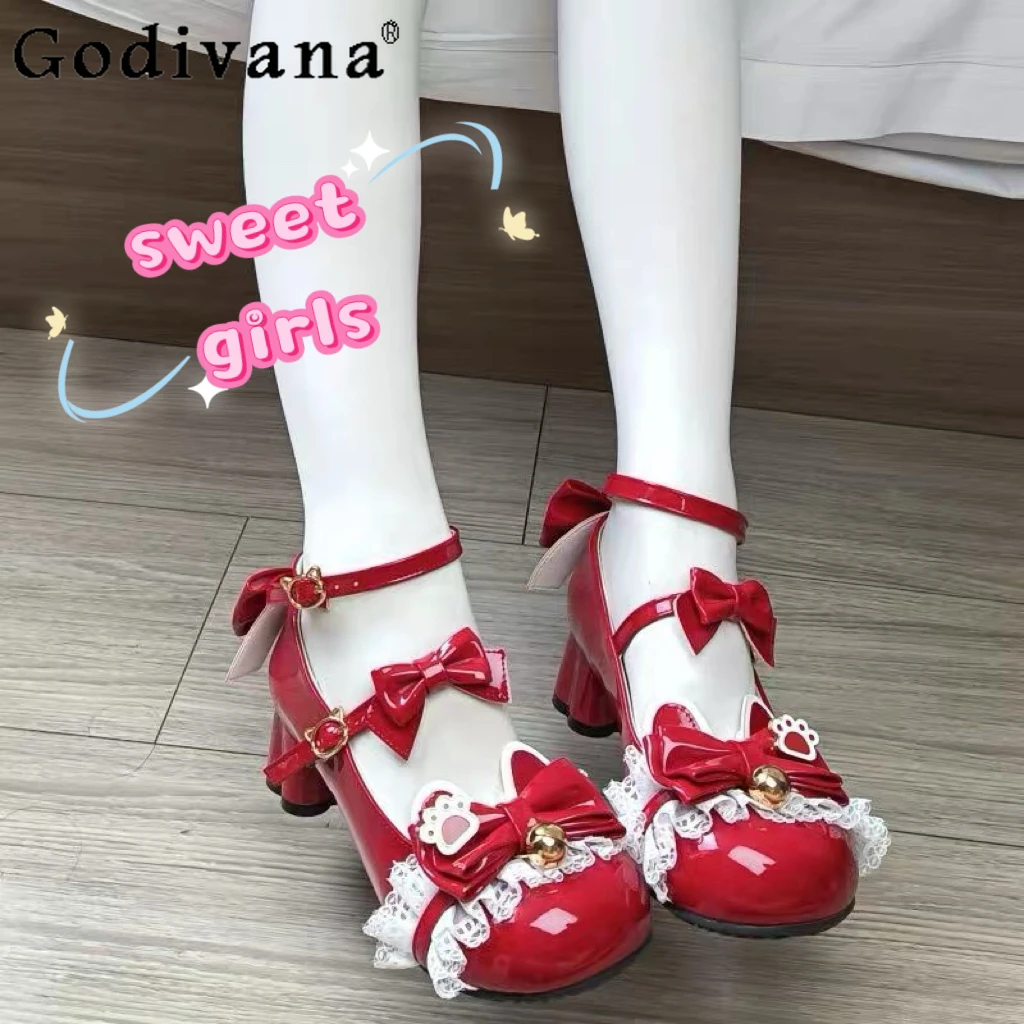 

Оригинальные красные туфли Мэри Джейн в стиле Лолита, весна-лето 2026, новые, для милых девушек, с круглым носком, кавайные, на низком каблуке, кожаные туфли-лодочки