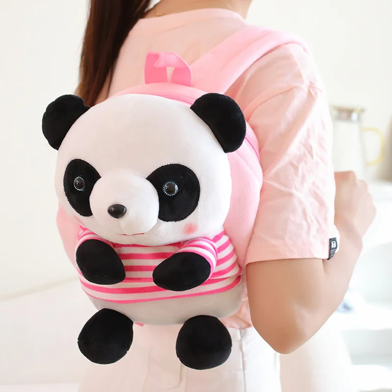 

Cute Panda Stripe Backpacks Cartoon Stuffed Animals Bag Girls Boys Plush Adjustable Schoolbags Plushies Backpack Kids Toys Gifts