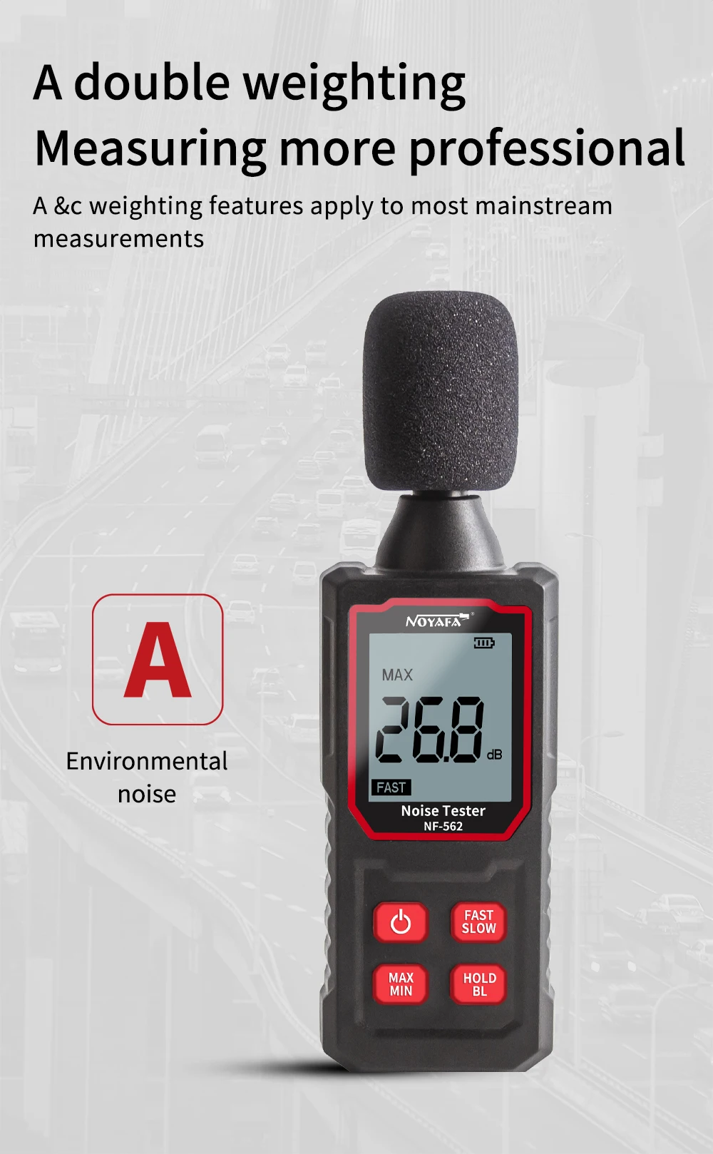 NOYAFA NF-562 High-precision Sound Level Meter Decibel Detector Handheld Noise Tester 30~130dB Noise Measuring Instrument