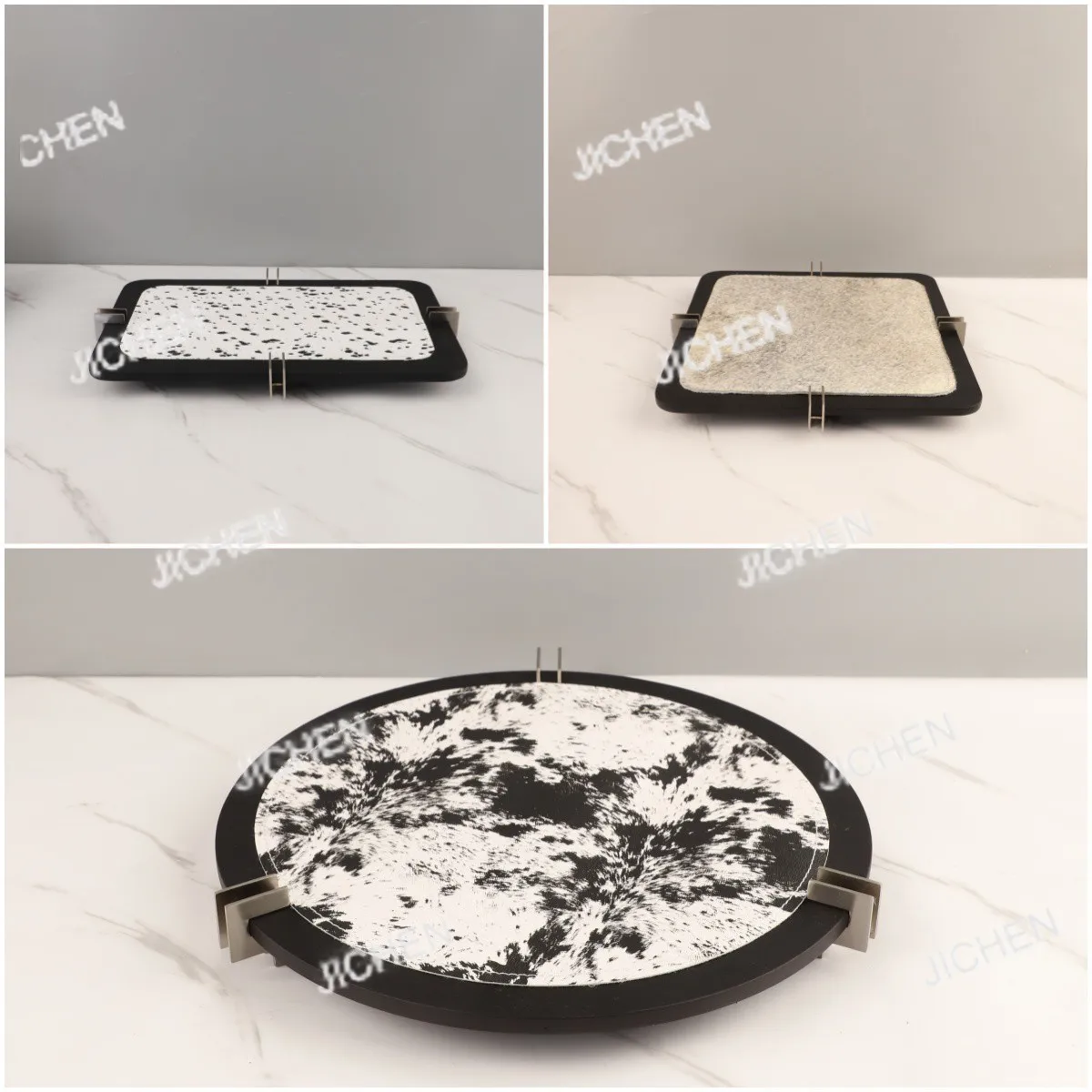 

Simplicity ornament wooden horsehair leather aromatherapy desktop tray living room bedroom entrance home decoration