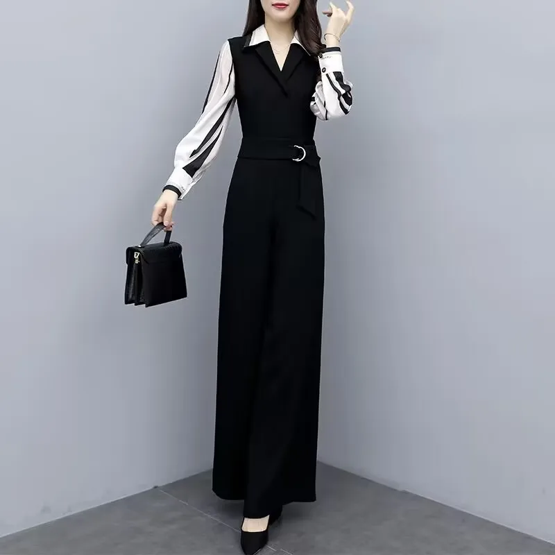 Spring Summer Women Jumpsuit New Korean Fashion Casual Romper Playsuit Office Ladies Slim Long Sleeve Waist Legs Pants Outfit