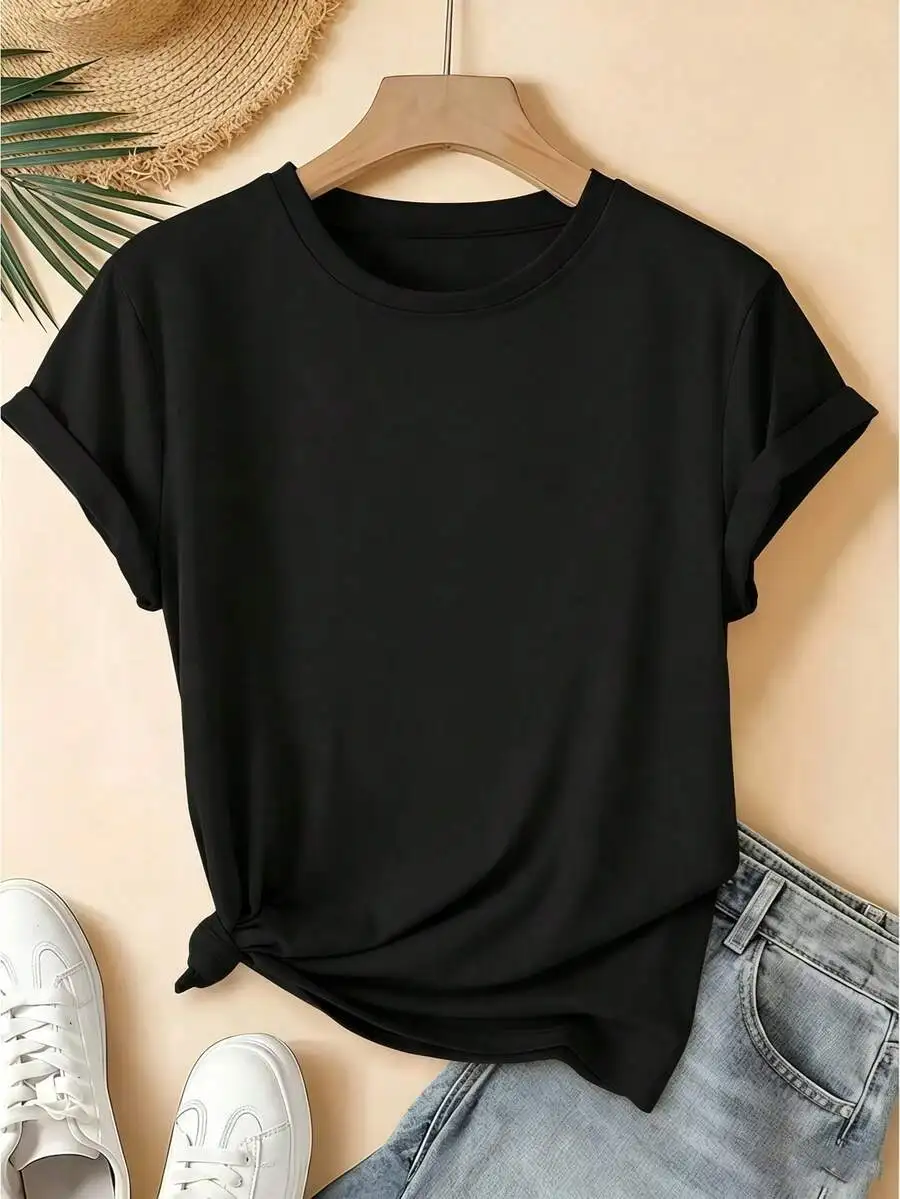 Women's Crew Neck Short Sleeve Graphic T-Shirt, Coquette Vibe Checkered Heart Print, Black Casual Fashion Tee For Summer Daily Wear