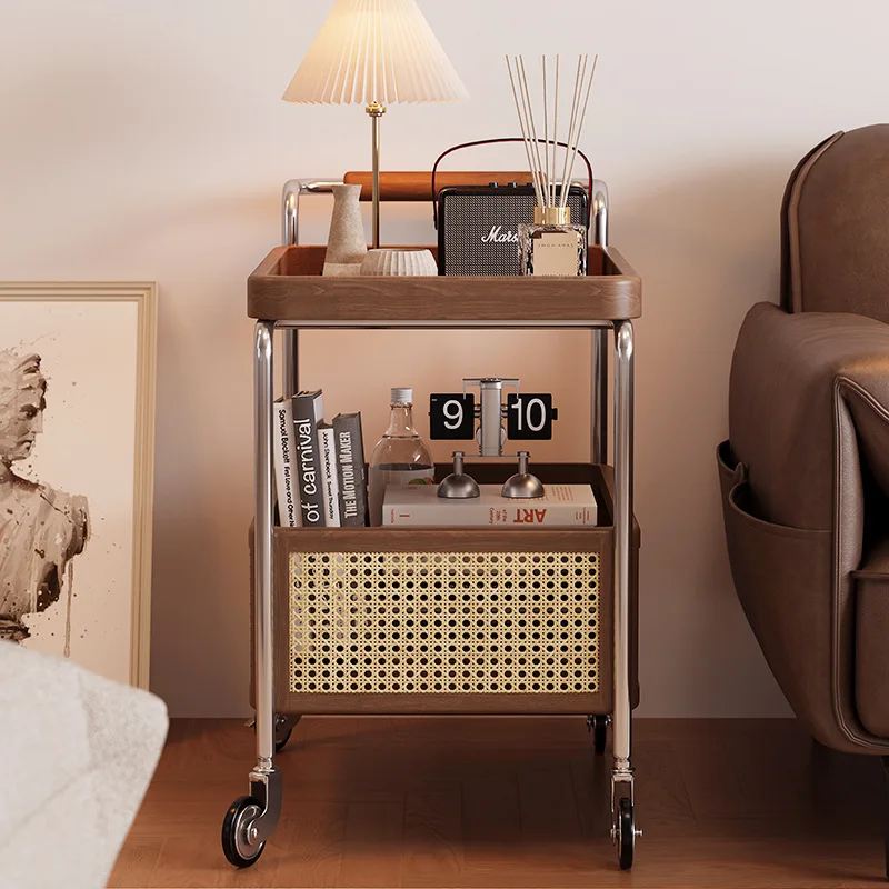 Solid wood sofa side table removable coffee table trolley antique living room home side cabinet small table rack