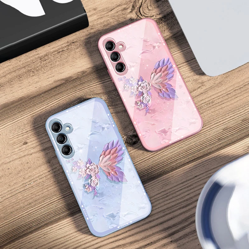 Bloemvormige vlinder Voor Samsung Galaxy A14 4G 20 30 52 20S 21S 22 A32 33 34 42 50 51 53 54 70 71 72 73 5G Glas Telefoon Case