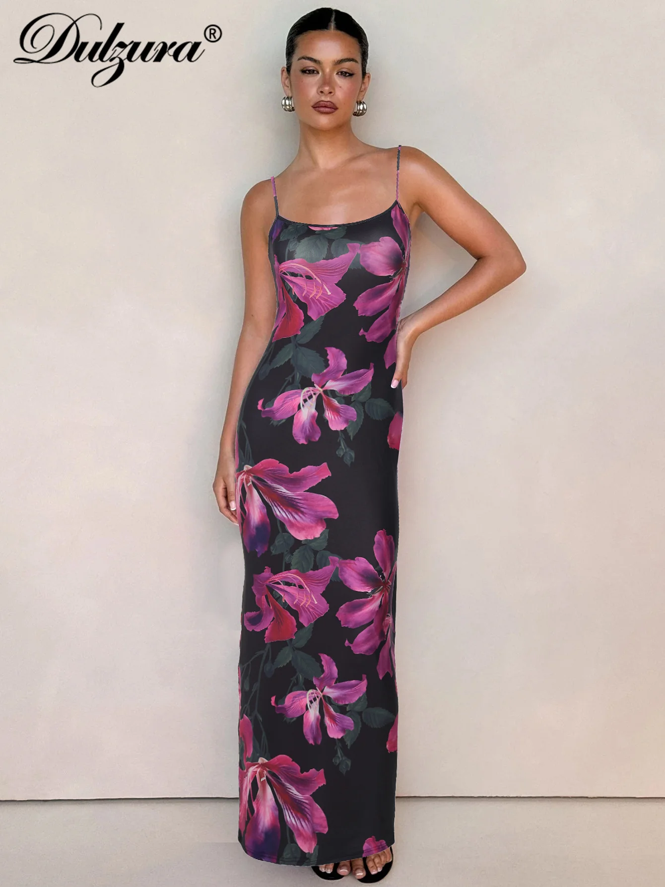 Dulzura 민소매 Backless Bodycon 플라워 프린트 캐미 맥시 드레스 여성 섹시 우아한 캐주얼 롱 드레스 파티 클럽 여름 복장