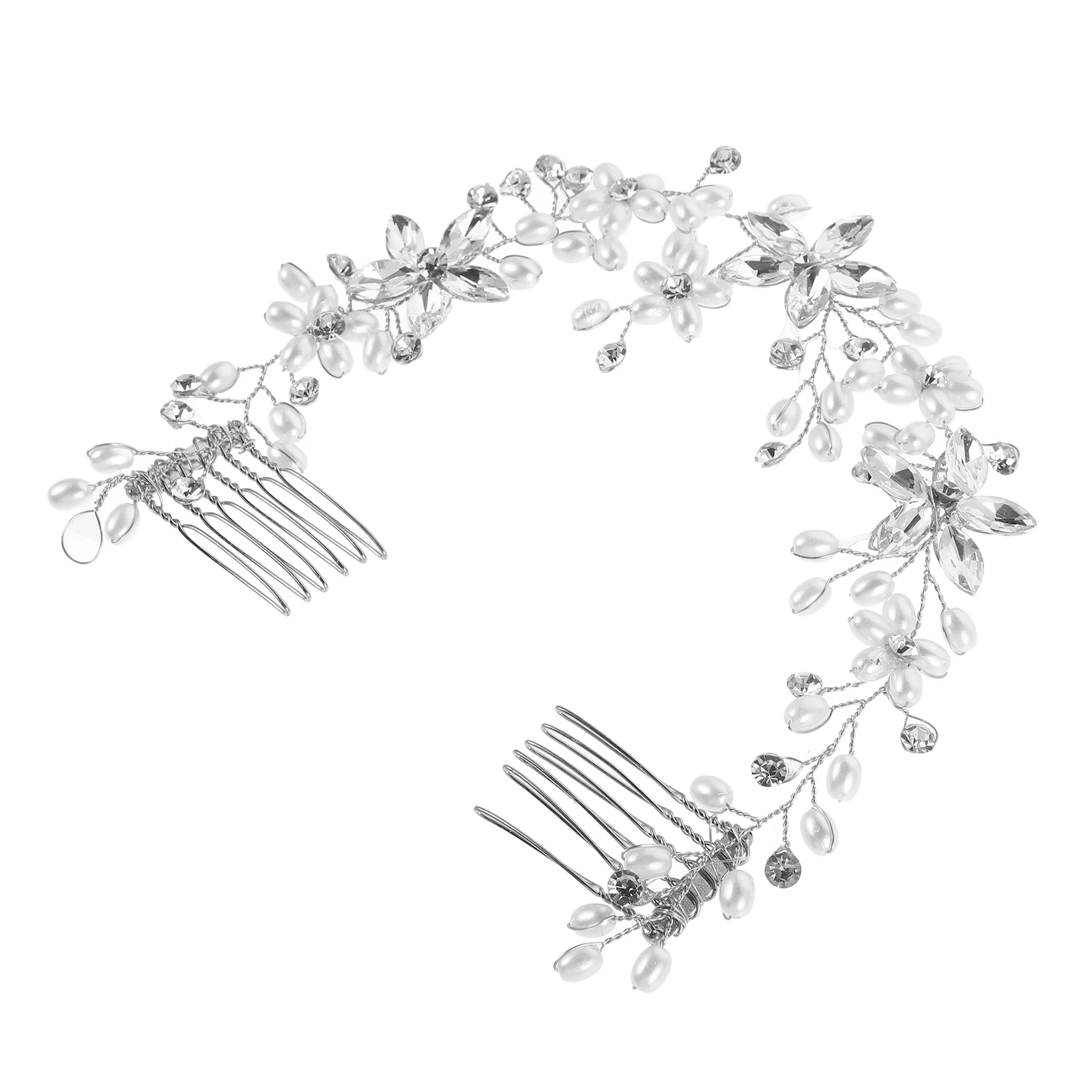 

Pearl Diamond Flower Hair Accessories Bridal for Wedding Bride Jewelry Headband Zinc Alloy