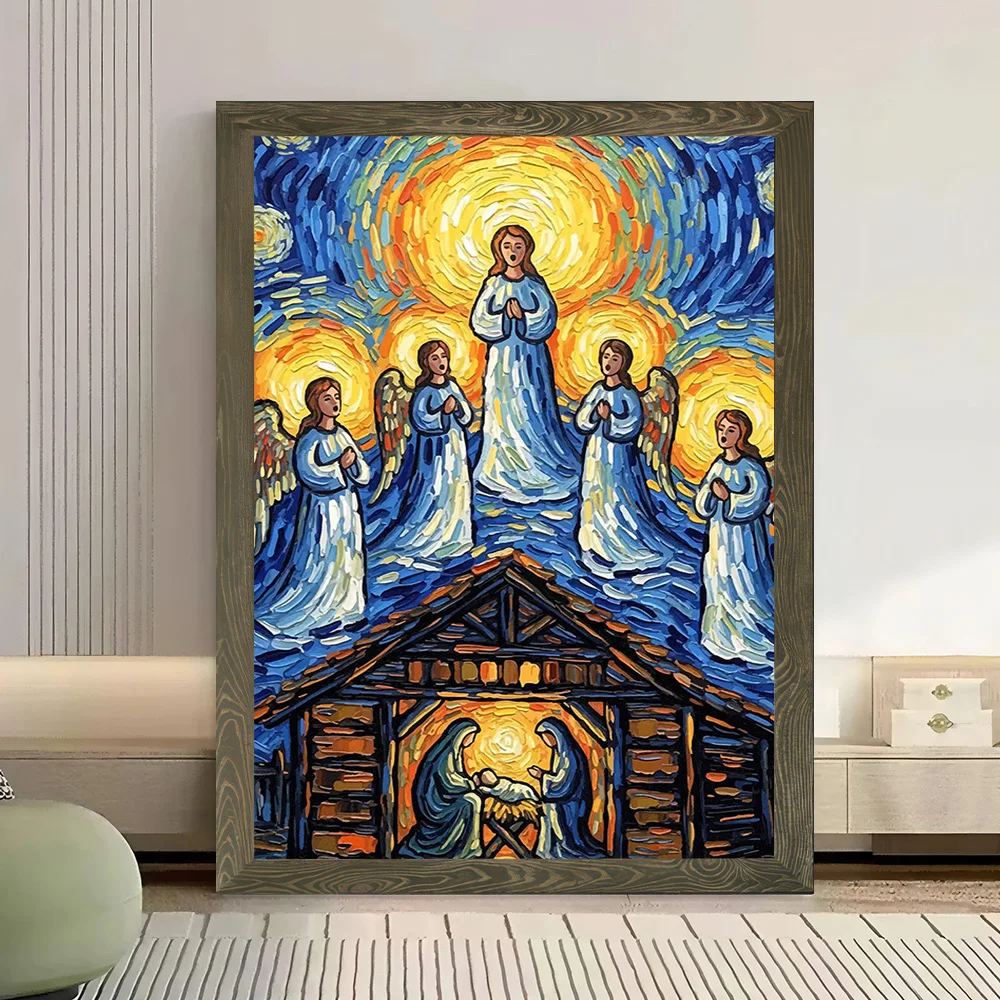 Nativity Scene in Van Gogh Style Canvas Poster Wall Art Customizable High Quality Printed Picture for Modern Home Decoration view 3