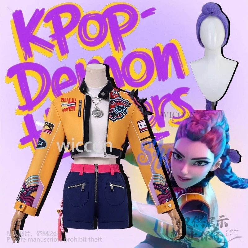 

Anime Movie Demon Rumi Huntrix Cosplay Kpop Idol Stage Costume Embroidered Decorative Stickers Fashion Jacket Halloween Party