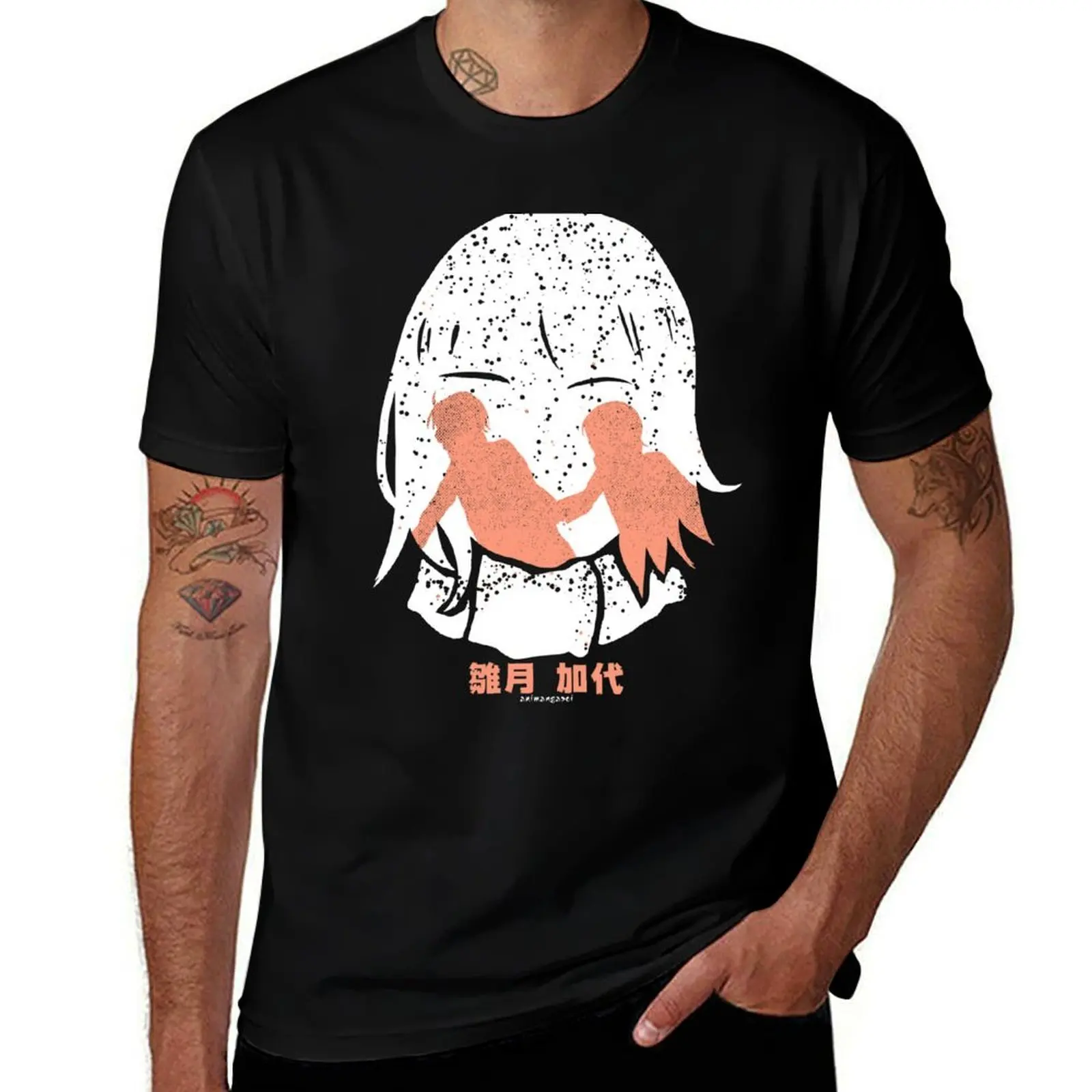 Erased anime satoru fujinuma x kayo hinazuki white and orange snowy silhouette with aesthetic japanese text in distresse T-Shirt