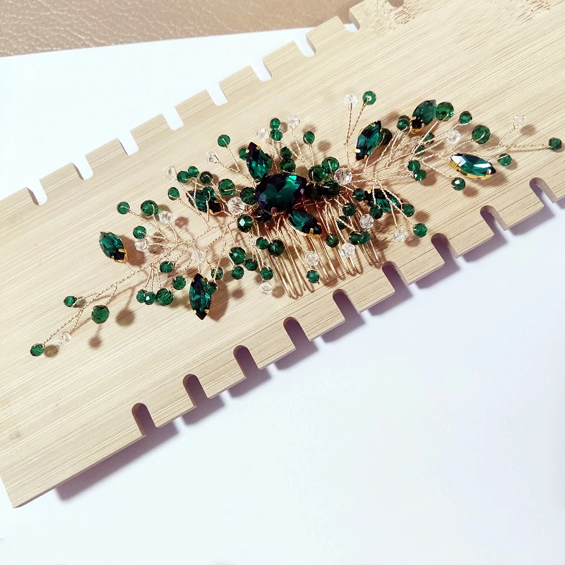 Зеленый гребень для волос со стразами, винтажные листья, свадебные аксессуары для волос для женщин, свадебные украшения ручной работы, вечерние заколки для волос для выпускного вечера