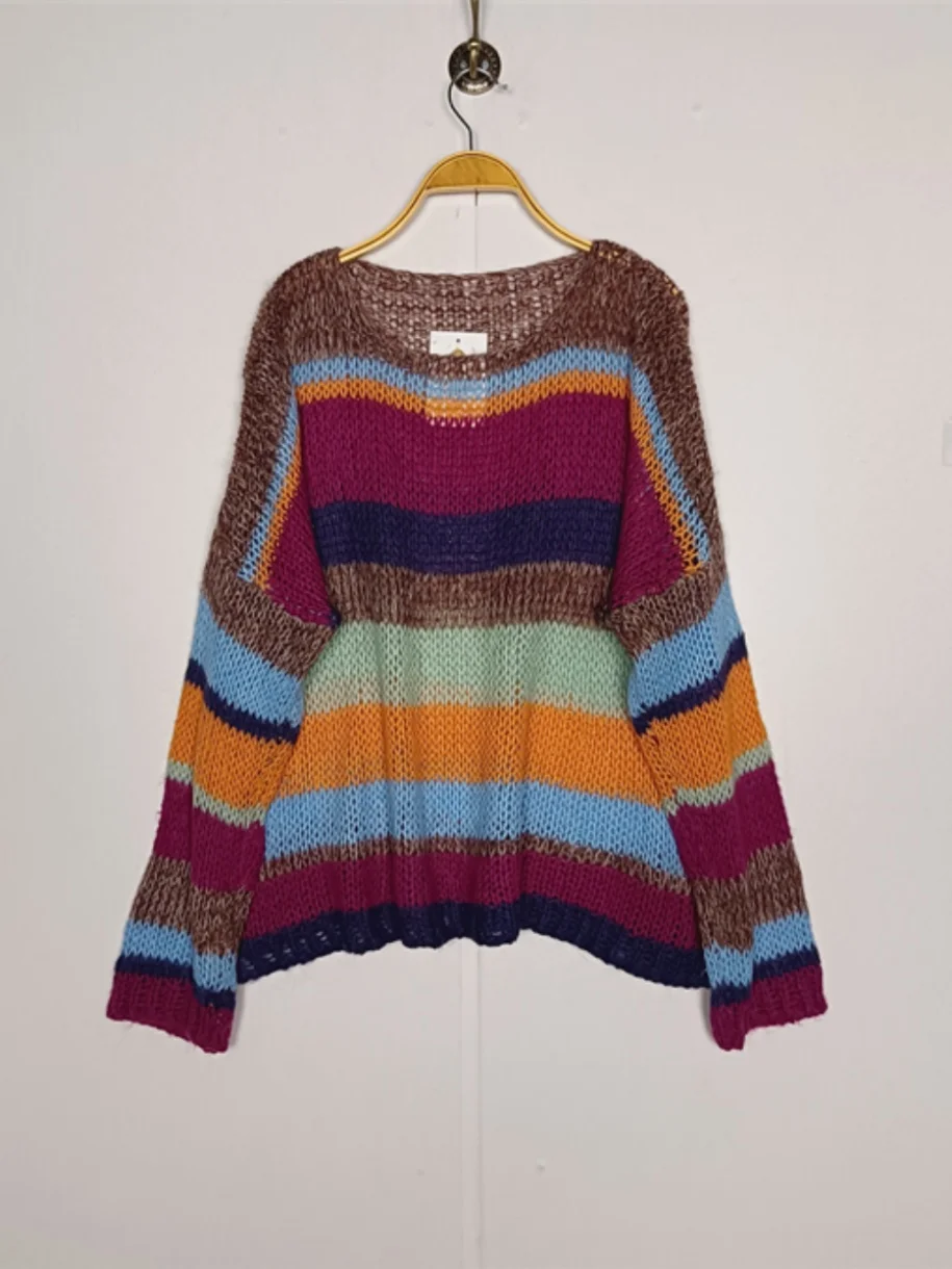 Retro Vintage Long Sve Women's Sweater Lightweight Loose Sle Commute Sle Regular Sve Thin Body Spring Autumn