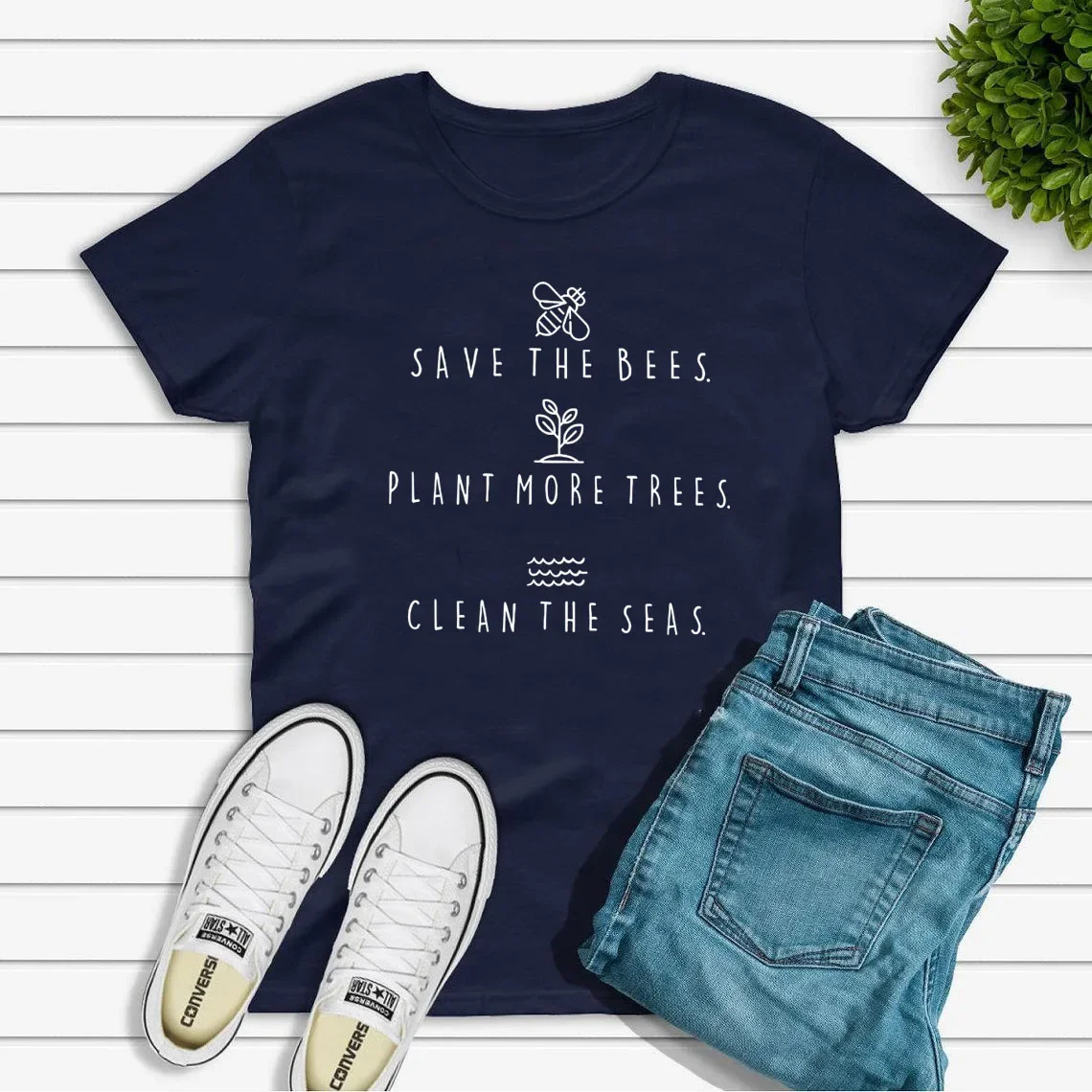 Y2k Short Sleeves Summer Loose T-shirt Save The Bees Plant More Trees Clean The Seas Tops Women Graphic Tees Short Sleeve Top