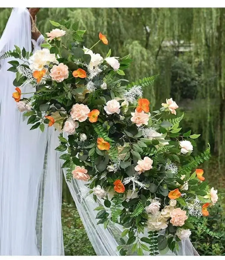 5D Hochzeits-Hintergrund Blumenarrangement Grüner Eukalyptus Olivenblatt Weiße Rose Bogen-Dekoration Hängende Blumenreihe Tisch-Mittelstücke Kugel – Detail 7