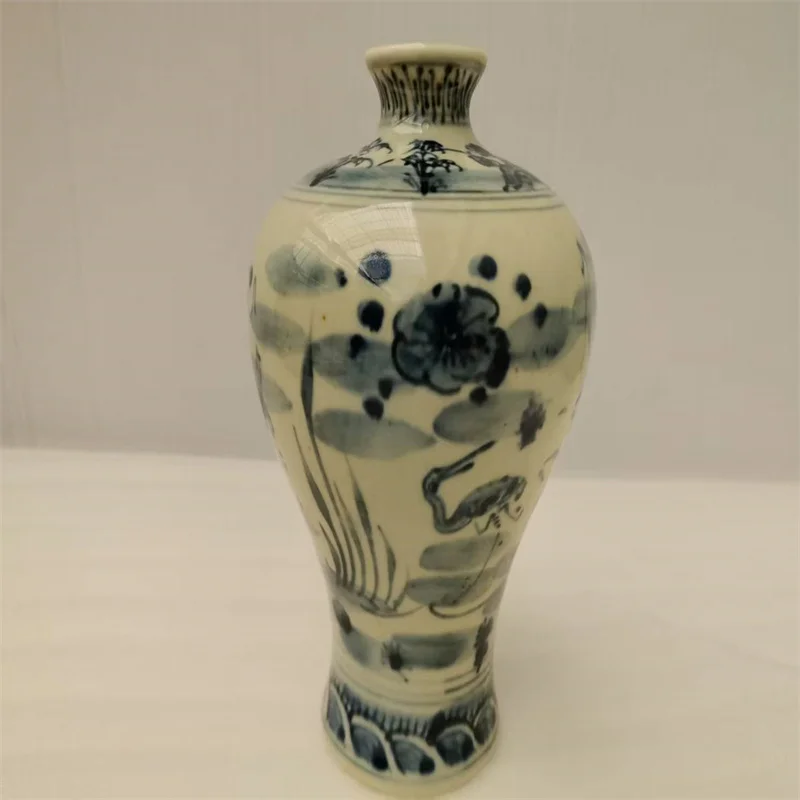 

Chinese Old Blue and white Porcelain Crane and Lotus Pattern prunus vase Traditional Asian Antique Decorative collectibles
