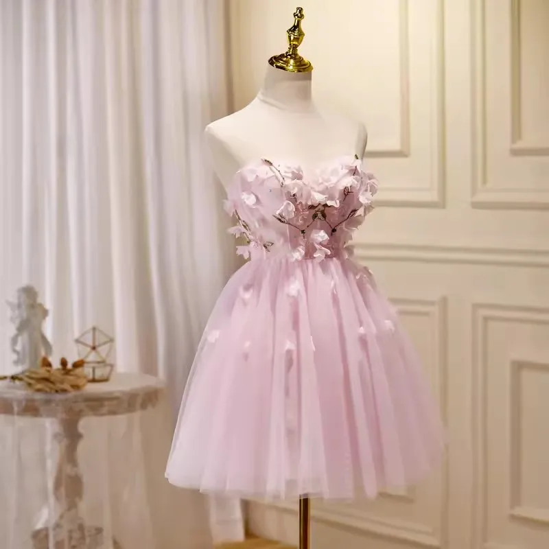 Real Picture Pink Princess Girl Cocktail Dresses Sweetheart Floral Ball Gown Sexy Short Prom Party Dress Graduation Homecoming