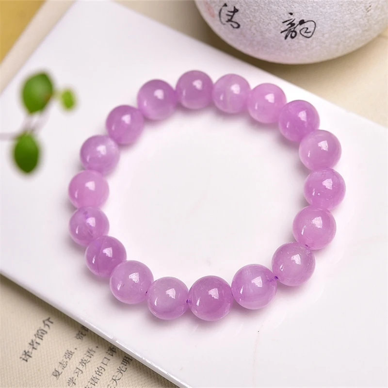 11MM Natural Kunzite Bracelet Crystal Yoga Reiki Healing Fengshui Stone Stretch Female Holiday Gift 1PCS