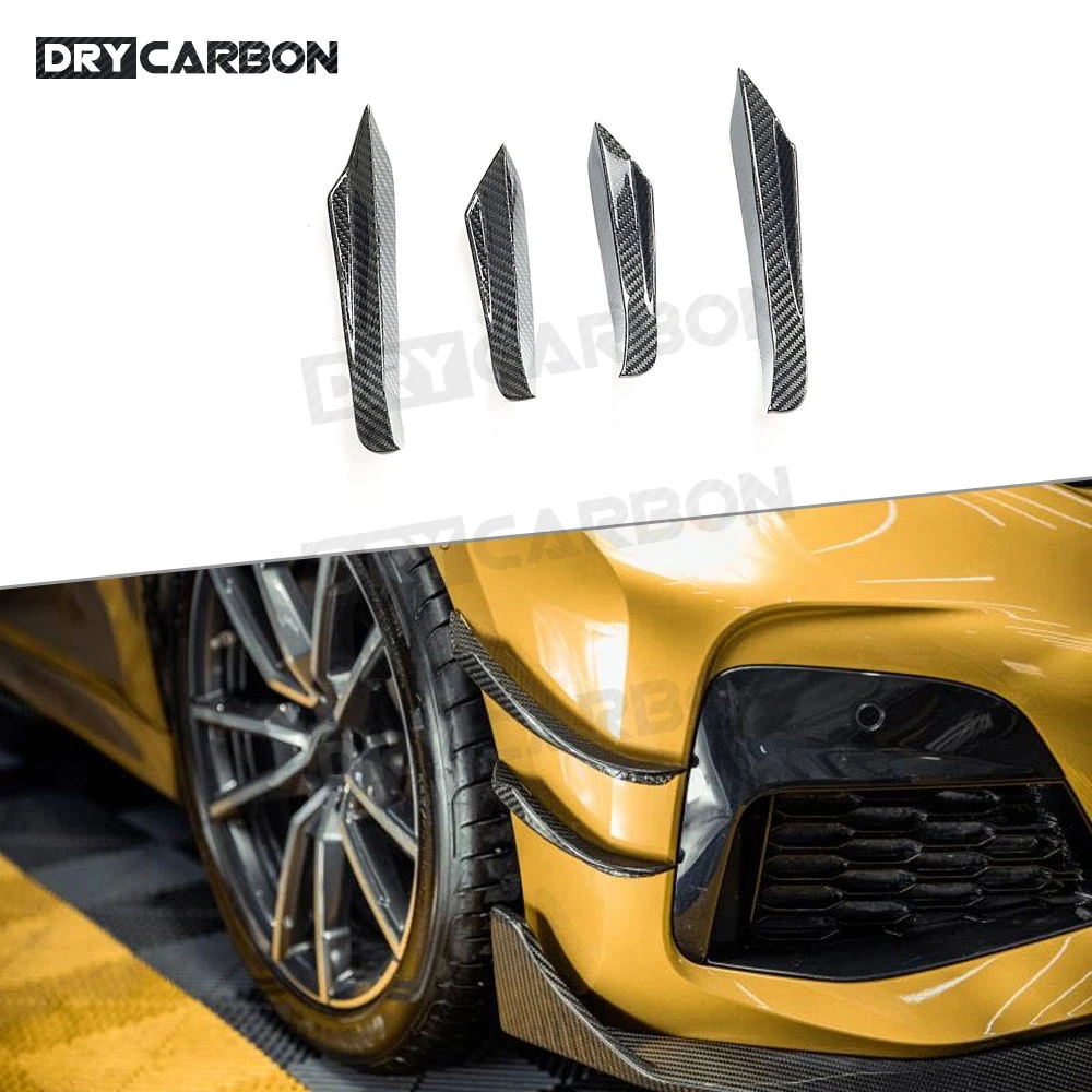 

For BMW 3 Series G20 325i M Sport 2019 2020 Dry Carbon Fiber Front Bumper Side Trim Canards Fins Flaps Sticker Spoiler 4PCS/Set