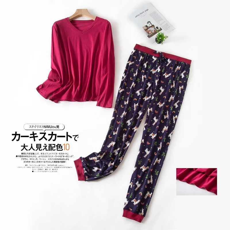 Conjunto de pijama informal de dibujos animados para mujer, ropa de dormir de algodón, traje de manga larga de alta calidad para el hogar, primavera y otoño, 2024