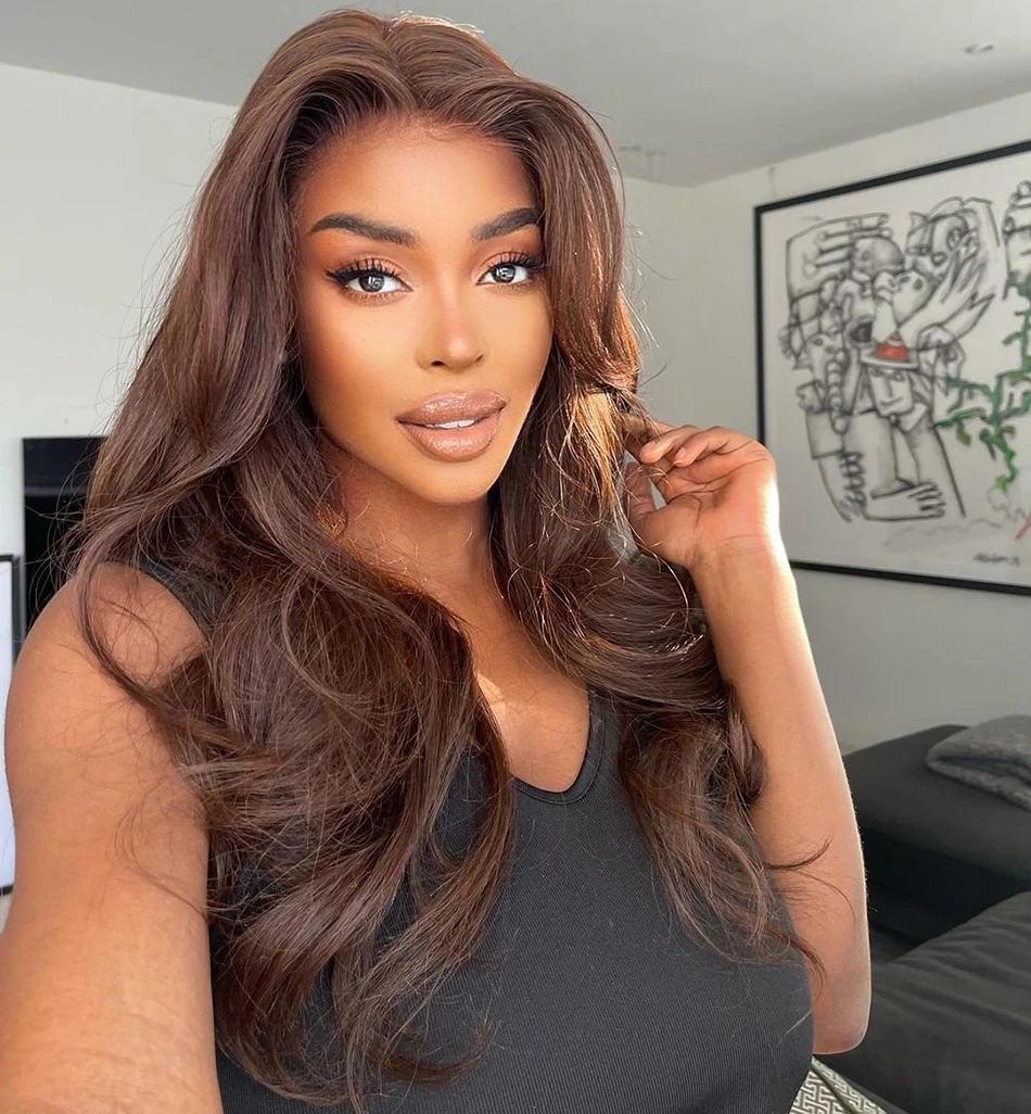 13x6 HD الدانتيل الجبهة الباروكات 4 #   الشوكولاته براون موسم الخريف الملونة خصلات الشعر المستعار الإنسان الجسم موجة اللون شعر الإنسان الباروكات الدانتيل الباروكات أمامي