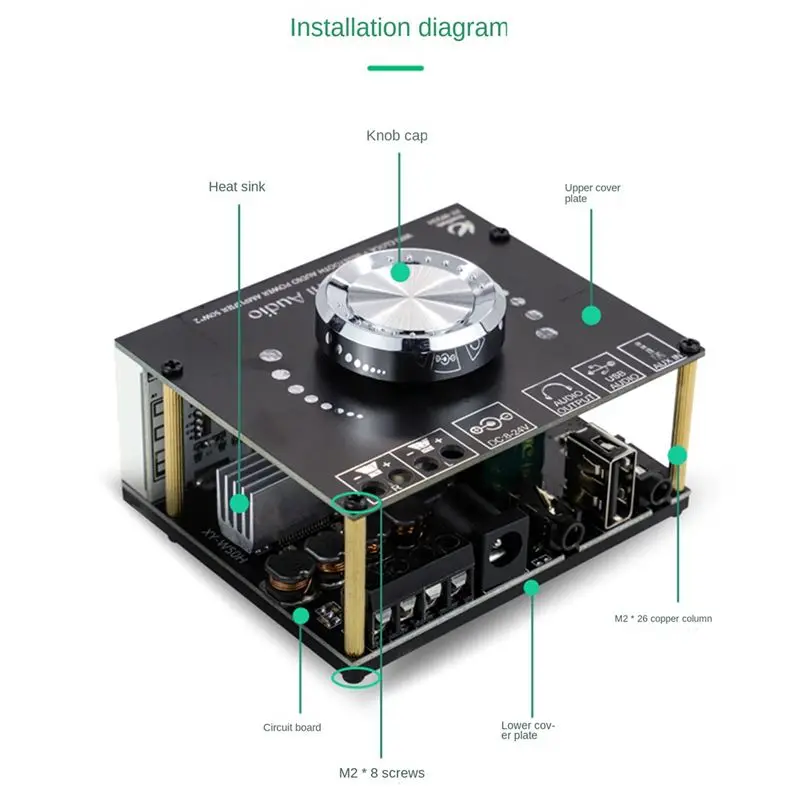 Y47A HIFI Level Amplifier Board for XY-W50H 50Wx2 Stereo Bluetooth 5.0 Digital Audio Module with WiFi Timing Clock DC8-24V