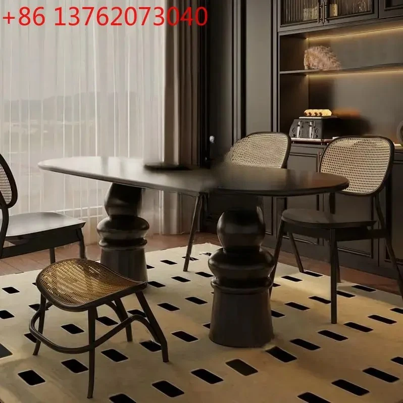 

French neoclassical solid wood dining table retro cylindrical tea table American light luxury multi-person dining table6220