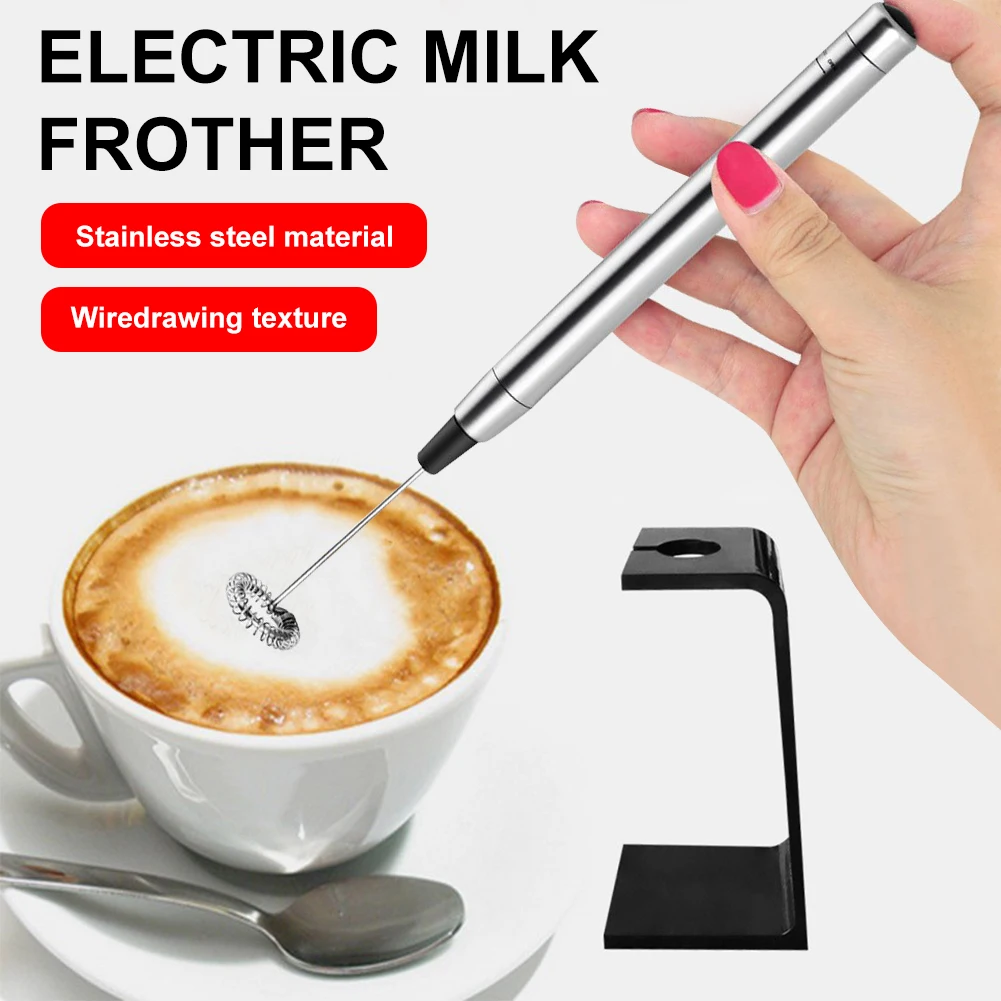 

Mini Milk Frother Handheld Electric Foam Maker Battery Operated Stainless Steel Coffee Drink Mixer Blender with Stand Egg Beater