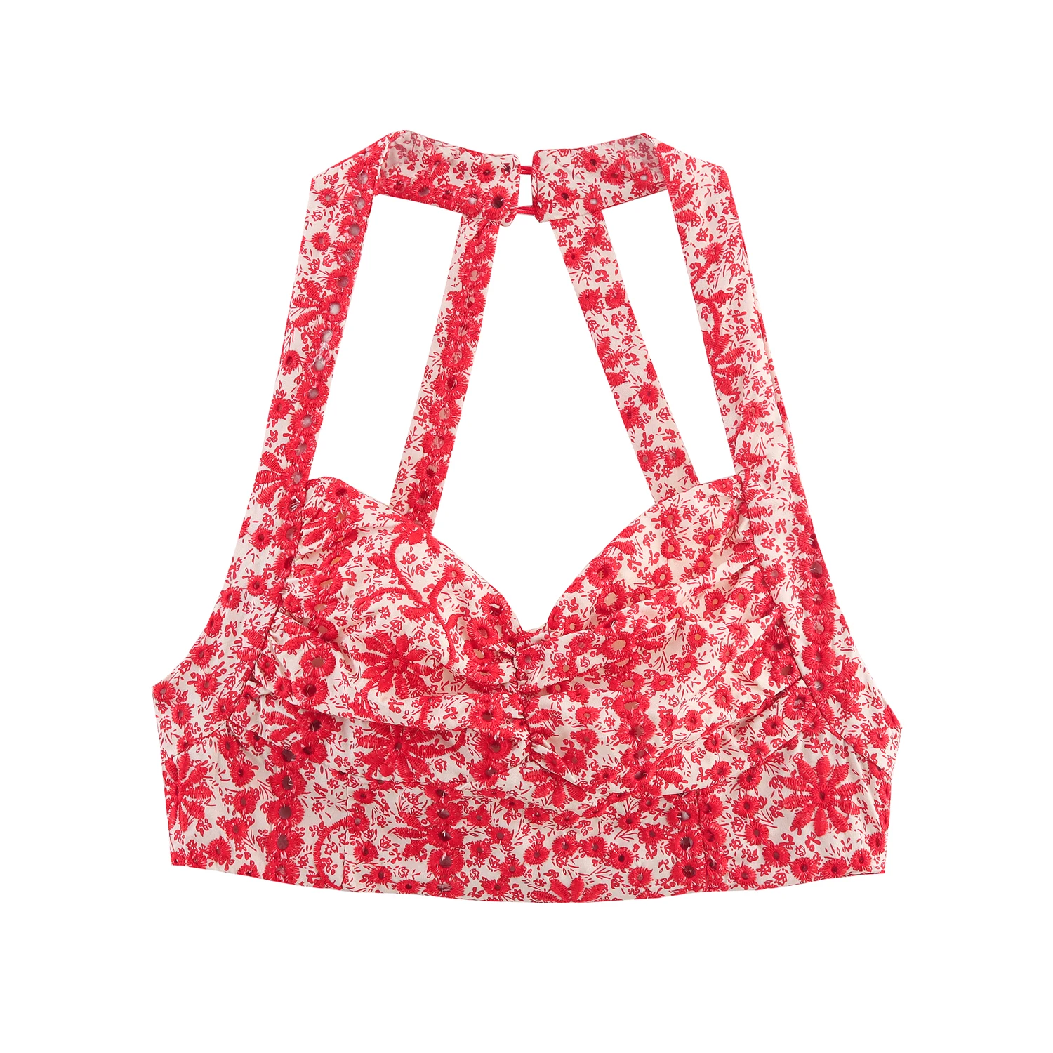 

Women's clothing 2025 summer new product fashion hot girl pure desire hollow off-shoulder embroidered halter neck short top vest