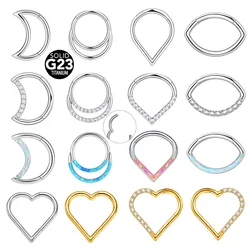 ASTM F136 G23 Titanium Heart Moon Teardrop Crescent Septum Piercing Opal Clicker Segment Nose Ring Daith Conch Hoop Earring 16G